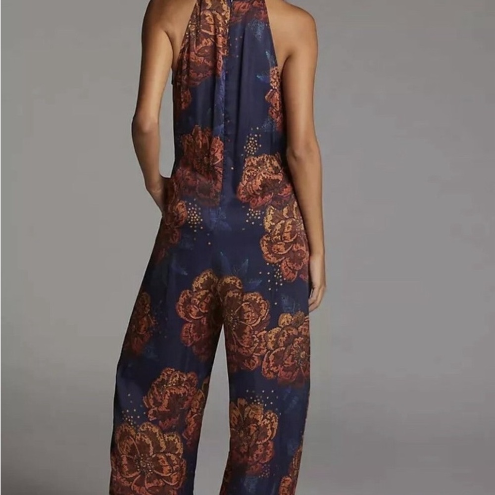 Farm Rio for Anthropologie Sleeveless Floral Halter Jumpsuit M Gorgeous - Picture 3 of 6